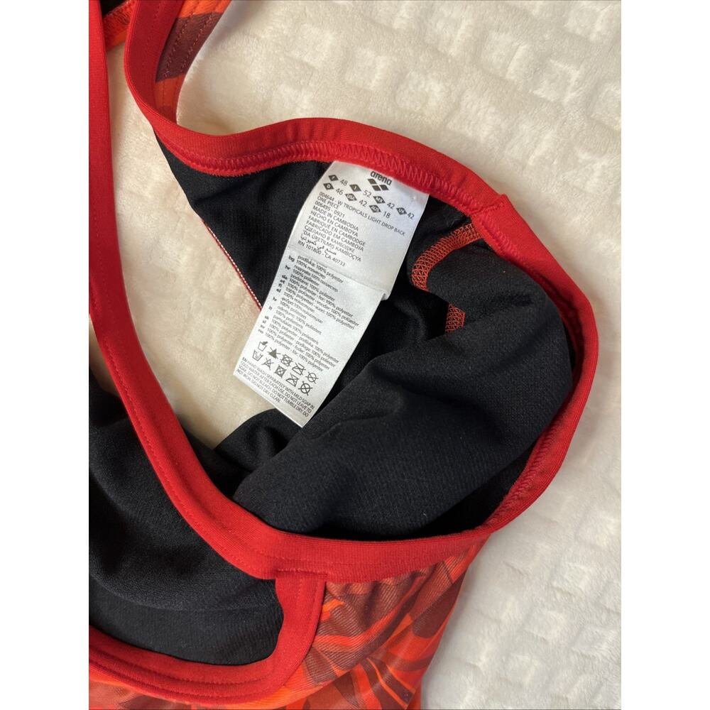 Arena One Piece Racer Back Lap Swimsuit Athletic 42 US XL Red Tropical Print - Picture 9 of 13